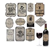 Self-Adhesive Drinks Stickers, 12-Piece Halloween, Wine Bottle Label Set, Party Supplies Accessories, Wall Stickers, Removable Holiday Labels for Spirits, Jugs, Glasses