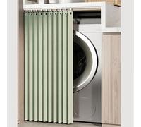 Self-Adhesive Dustproof Curtain for Kitchen Shelves Waterproof Sliding Curtain Green Cabinet Drapes for Open Storage W110cm x H120cm Easy Installation.