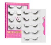 Self-Adhesive Eyelashes, 5 Pairs of Self-Adhesive Eyelashes, Reusable with Eyelash Tweezers, False Eyelashes, Natural, No Glue Required, Just One Step at Home (Fruit Party Mix)
