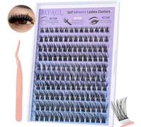 Self Adhesive Eyelashes Clusters Press on Lash Clusters Wispy Lash Extensions No Glue Needed Lashes Clusters Natural Cluster Eyelash Extensions Kit with Tweezers (8-16mm,C Curl)