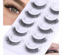 Self Adhesive Eyelashes Short 8-14mm Natural Self Adhesive Lashes No Glue Needed Invisible Band Reusable Press On Lashes without Eyeliner Eye Pre Glued Mink Lashes 5 Pairs False Lashes