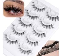 Self Adhesive Eyelashes Short 8-14mm Natural Self Adhesive Lashes No Glue Needed Invisible Band Reusable Press On Lashes without Eyeliner Eye Pre Glued Mink Lashes 5 Pairs False Lashes