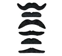Self-Adhesive Fake Moustaches Fancy Dress Costume Accessories Assorted Styles & Colours Mexican, Artist, Cowboy, Halloween & Party Fun (6 x Black)