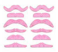 Self-Adhesive Fake Moustaches Fancy Dress Costume Accessories Assorted Styles & Colours Mexican, Artist, Cowboy, Halloween & Party Fun (12 x Pink)
