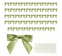 Self Adhesive Gift Bows, 9*9cm Ribbon Bow with Twist Tie, 50Pcs, Sage Green | Preformed Parcel Embellishments, Peelable Backing, Twist Tie Seals for Treat Packs, Present Sacks and Craft Displays