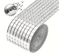 Self-Adhesive Glass Mirror Mosaic Tiles, 5x5mm Mini Square Disco Ball Tiles, 100x4cm Reflective Craft Mirror Strips for DIY Crafts, Vases, Art Collage & Party Decor