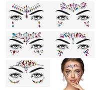 Self-Adhesive Glitter Face Rhinestones - Reusable Face Jewels for Carnival, Parties, Festivals - Temporary Body Gem Stickers (Pack of 5)