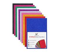 Self Adhesive Glitter Foam Sheets Sticky Craft Foam Stickers Peel & Stick EVA Foam Shiny Glittery Sparkle Flexible Soft Touch Easy Cut 210mm × 297mm A4 Size 1.8mm Thick (10 Colours - 100 Sheets)