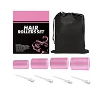 Self-Adhesive Hair Curler Rollers - Prevent Split End Heat Damage, Travel Portable Lightweight Pack, 4 Rollers 4 Clips 1 Pouch Combo + 63g Compact Packing, Rust-Resistant Spring Core - For Bangs