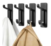 Self Adhesive Hooks, Extra Sticky and Strong, Hanging up to 6KG, Heavy Duty Stick on, No-Nail Hook for Back of Door, Black, 4 Pack