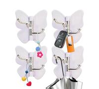 Self-Adhesive Hooks, Pack of 4 Butterfly Rotating Adhesive Storage Hooks, Adhesive Hooks for the Bathroom, Bedroom, Kitchen, Shower, Entrance Area, Dorm, Living Room