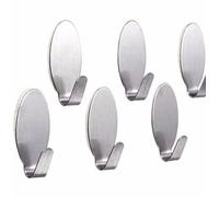 Self Adhesive Hooks Sticky Wall No Drill Hooks Removable Peel and Stick on Over Door Removable Hanger Bathroom Kitchen Hall Sticky Metal Stainless Coat Towel Key Hat Wall Mounted Heavy Duty(6pcs)