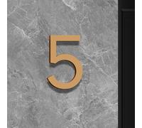 Self Adhesive House Numbers Stickers 2/3/4 Inch Modern Acrylic Door Number Gold/Silver/Black Mailbox Address Sign, for Room Apartment Wall Decor Hotel Office Exterior Decorative Garden(Gold 5,4In)