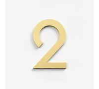 Self Adhesive House Numbers Stickers 2.36 Inch Modern Metal Brass Door Number Golden Mailbox Address Sign, for Wall Decor Apartment Room Hotel Office Cafe Garden Exterior Decorative Street(2)