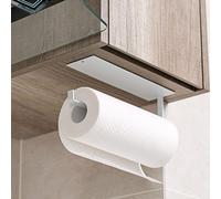 Self-Adhesive Kitchen Roll Holder - Wall Mounted Paper Rack, No-Drill Towel/Napkin Storage, Under-Cabinet White Steel Roll Holder