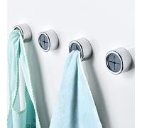 Self Adhesive Kitchen Towel Hooks, 4-Pack Round Stainless Steel Dish Towel Holder, Wall Mount Hand Towel Hook and Tea Towel Rack Hanger for Cabinet Door, Drawer, or Bathroom