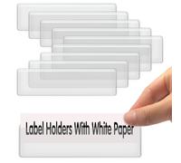 Self Adhesive Label Holders, ELEMGULY 52 Pcs Adhesive Shelf Tag Shelf Label Holder Clear Pocket Holder with Paper for Supermarket, Bookshelf, Kitchen (4.3 x 1.2 Inch)