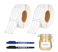 Self Adhesive Labels for Jars, 1200 PCS Sticky Label Stickers, 50 * 30mm, Sticky Labels on A Roll, with Marker Pen, for Office, Kitchen, Supermarket Fridge Jam Spice Jar(White Rectangle)