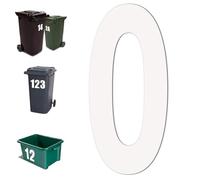 Self Adhesive Large Wheelie Bin Number Stickers Easy to Apply Vinyl Sticker Waterproof Reflective White Numbers (Number 0)