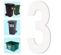 Self Adhesive Large Wheelie Bin Number Stickers Easy to Apply Vinyl Sticker Waterproof Reflective White Numbers (Number 3)