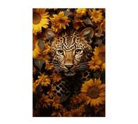 Self Adhesive Leopard And Sunflower Poster - Removable Paper Wall Poster Prints Background Decorative Wall Sticker for Room, Cabinets, Dorm, Office - Easy Apply & Remove