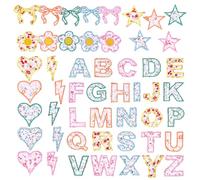 Self-Adhesive Letter Patches Multicolor Floral Fabric Patch Cute Embroidered Mend for Girls DIY Decor Flowers Stick on Initial Embroidered Patch for Bags Backpack Hats(51PCS)