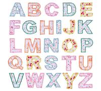 Self-Adhesive Letter Patches Multicolor Floral Fabric Patch Cute Embroidered Mend for Girls DIY Decor Flowers Stick on Initial Embroidered Patch for Bags Backpack Hats(26PCS)