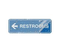 Self Adhesive Metal Tin Restroom Direction Sign With White Arrow For Office Building Hotel Public Area Easy To Install Bathroom Wayfinding Signage 4×16 Inch