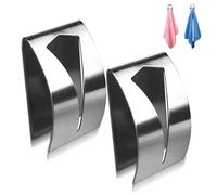 Self Adhesive Metal Towel Holders, 2PCS Grabber Stainless Steel Tea Towel Stick on Hooks for Bathroom Kitchen, Wall Mount Hook Bath Towel Hook Towel Hanger No Drilling