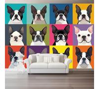 Self Adhesive Mural Dog Head Pictures Pop Art Style Printed Wallpaper in Strips, Requires Glue 150 x 105 cm（WxH Large Decorative Photo - Mural for Interior for Bedroom Living Room Design Color