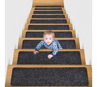Self Adhesive Non Slip Carpet Stair Treads Mats for Kids Elders & Pets 10 Pack Removable Black & White Carpet Stair Runners Safe & Anti Skid Solut