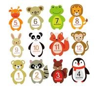 Self Adhesive Paper Baby Monthly Stickers Animal Design 12 Sheets | Repositionable, No Glue Stain, Gentle on Clothing, for Milestone Photo Album, Adorable Newborn Use