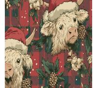 Self Adhesive Peel and Stick Wallpaper 58x300cm Adorable Highland Cows Santa Hats Winter Holly Design Wall Paper Roll Waterproof Removable Contact Paper Vinyl Wrap for Furniture Living Room