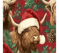 Self Adhesive Peel and Stick Wallpaper 58x300cm Highland Cows Santa Hats Holly Snowflakes Holiday Textile Wall Paper Roll Waterproof Removable Contact Paper Vinyl Wrap for Furniture Living Room