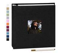 Self Adhesive Photo Album Scrapbook 28x27cm with Metallic Pen & Window, Linen Hardcover DIY Memory Book, Fits 10x15 13x18 15x20 20x25cm Photos, 20Sheets 40Pages for Wedding Baby Family Black