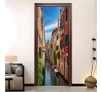 Self-Adhesive PVC Door Sticker 88x200 cm VeniceThe City of WaterPattern Removable Waterproof Vinyl Peel & Stick Door Wraps, Poster Decals, 6D Mural Brown for Bathroom, Toilet, Kids, Fridge