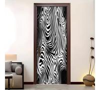 Self-Adhesive PVC Door Sticker 95x215 cm Visual Illusion Zebra Stripes Removable Waterproof Vinyl Peel & Stick Door Wraps, Poster Decals, 8D Mural Black and White for Bathroom, Toilet, Kids, Fridge