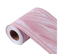 Self-Adhesive PVC Wallpaper Border Floor Edging for Kitchen, Bathroom, Bedroom, Wall Decoration, Pink Wave Design, 3.94 Inches by 32.8 Feet