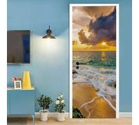 Self Adhesive Removable Waterproof DIY 3D Door Decal Sunset Beach Landscape Decorative Door Stickers Decor Door Mural Wall Stickers Wallpaper for Home Decor 95 X 215 Cm - Boys and Girl-66507019376053
