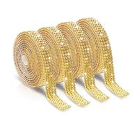 Self Adhesive Rhinestone Ribbons 4 Rolls Bling Crystal Rhinestone Strips Stickers Glitter Wrap Roll for DIY Crafts Clothes Car Shoes (4 Rows of 1 Yard, Gold)