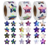 Self Adhesive Shiny Reward Stickers Colourful Reward Star Stickers Waterproof Holographic Star Stickers Easy Peel Small Star Stickers Holographic Star Stickers for Children 3 Rolls