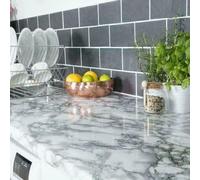 SELF ADHESIVE STICKY BACK PLASTIC 2.1m X 90cm GLOSSY BLACK WHITE MARBLE VINYL