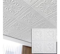 Self Adhesive Styrofoam Ceiling Tiles, 5 mm Thick with 3D White Stereo Patterns, Peel and Stick for Home Decoration, 90 Pcs