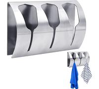 Self Adhesive Tea Towel Holders, 3 Hooks Stainless Steel Wall Mount Rack Towel Hangers No Drilling Towel Rail for Kitchen Bathroom Toilet Bath