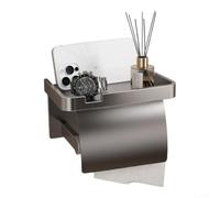 Self-Adhesive Toilet Paper Holder With Shelf 18.5x9x9cm Aluminum | Rust-Resistant Drill-Free Installation Modern Design Built-In Shelf Holds Essentials Fits Standard Rolls