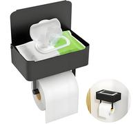 Self Adhesive Toilet Roll Holder Wall Mounted with Wipes Storage Box, Gypie 304 Stainless Steel Stick on Toilet Paper Holder with Shelf, Rustproof Matt Black Tissue holder for Bathroom