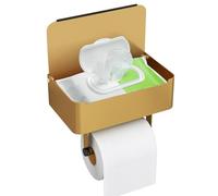 Self Adhesive Toilet Roll Holder Wall Mounted with Wipes Storage Box, Gypie 304 Stainless Steel Stick on Toilet Paper Holder with Shelf, Rustproof Gold Tissue holder for Bathroom