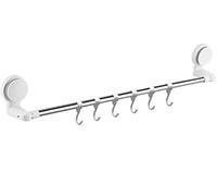 Self-Adhesive Towel Bar Holder, Suction Cup Towel Bar Rail for Bathroom, Kitchen Walls, Removable Mount Towel Rack Rod, Adjustable Length: 40-70 cm, 6 PCS Hook