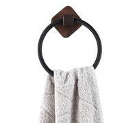 Self Adhesive Towel Holder, Stainless Steel Bathroom Towel Ring 16cm/6.3inch, Round Wall Mounted Hand Towels Rails, Wooden Rack Organizer Hanger for Kitchen Bedroom(Walnut Black)