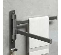Self Adhesive Towel Rail Wall Mounted, Towel Rack with 2 Swivel Bars, Towel Rail for Bathroom Kitchen, Stick on Towel Holder, Towel Rail Towel Bar with Glue,Screws, Towel Holder Grey